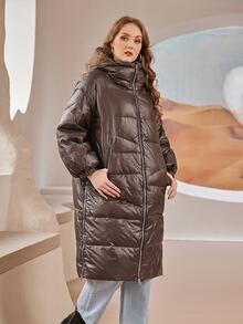 Plus Zip Up Hooded Down Coat