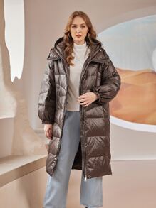 Plus Zip Up Hooded Down Coat
