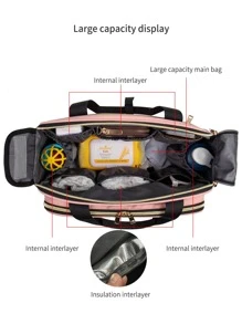 1 Peça Bolsa de fraldas grande em tecido Oxford com grande capacidade, bolsa multifuncional para mamães, bolsa para mãos ou bolsa a tiracolo para viagens, adequada para armazenamento e uso - Rosa chiclete - Visão 7