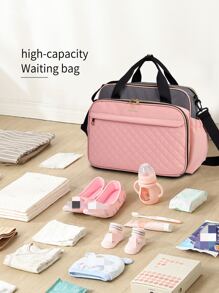 1 Peça Bolsa de fraldas grande em tecido Oxford com grande capacidade, bolsa multifuncional para mamães, bolsa para mãos ou bolsa a tiracolo para viagens, adequada para armazenamento e uso - Rosa chiclete - Visão 8