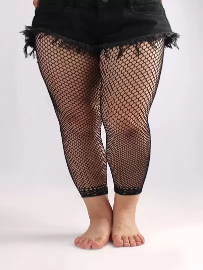 Solid Plus Size Fishnet Tights