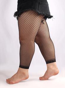 Solid Plus Size Fishnet Tights - Black - View 5