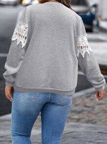 SHEIN Clasi 大碼水溶蕾絲拼接運動衫 - 淺灰色 - 查看 2