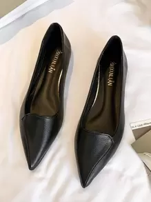 Giày lười đế bằng màu trơn thời trang thu đông dành cho nữ, giày lười mũi nhọn thoáng khí đa năng, phù hợp để mang hàng ngày - màu đen - Xem 2