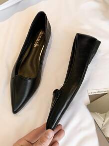 Giày lười đế bằng màu trơn thời trang thu đông dành cho nữ, giày lười mũi nhọn thoáng khí đa năng, phù hợp để mang hàng ngày - màu đen - Xem 3