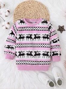 Toddler Girls Elk & Geo Print Pullover - Lilac Purple - View 1