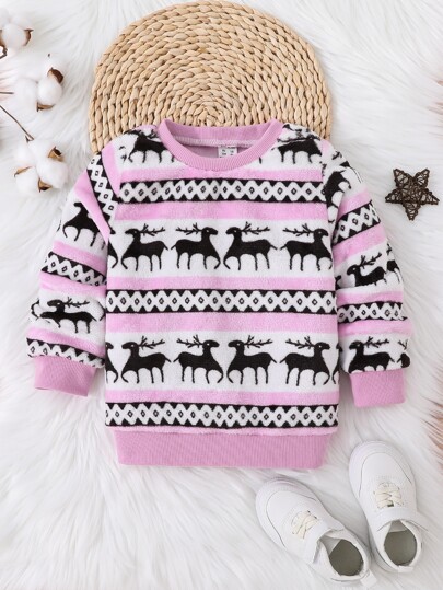 Toddler Girls Elk & Geo Print Pullover