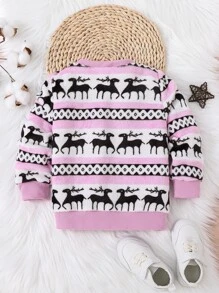 Toddler Girls Elk & Geo Print Pullover - Lilac Purple - View 2