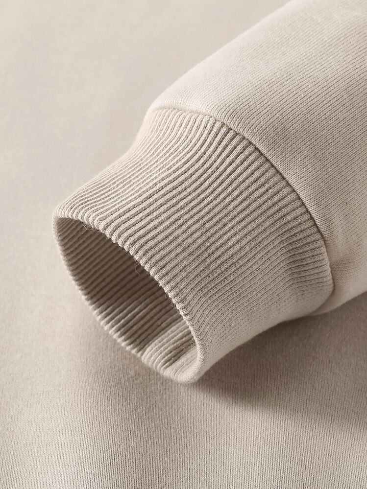 SHEIN EZwear Letter Graphic Thermal Lined Sweatshirt - Apricot - View 3