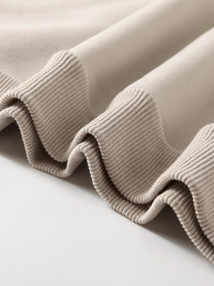 SHEIN EZwear Letter Graphic Thermal Lined Sweatshirt - Apricot - View 4