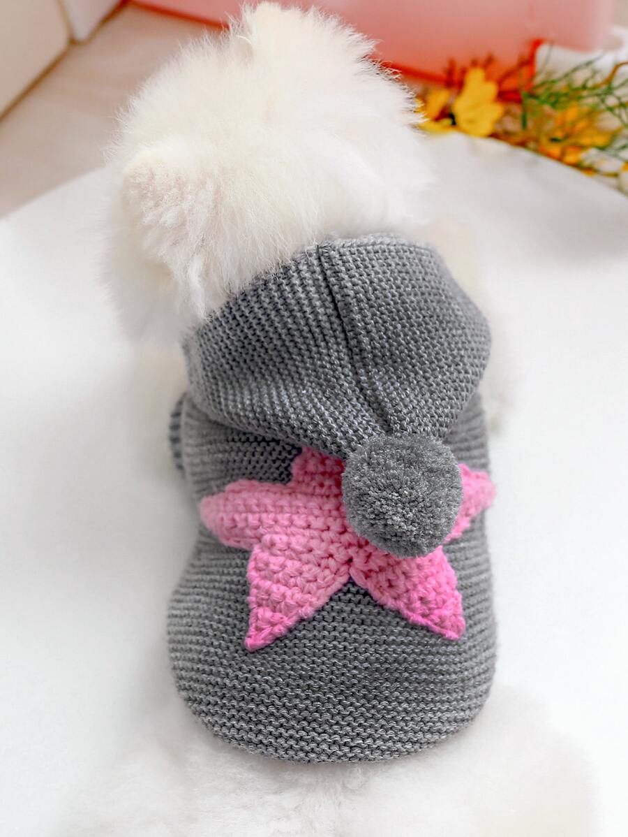1 件狗貓寵物衣服北歐風格海星毛衣-粉色星星柔軟舒適秋冬 - 淺灰色 - 查看 1