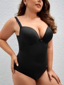 Plus Bow Front Shapewear Bodysuit - Black - View 3