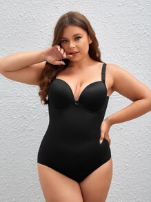 Plus Bow Front Shapewear Bodysuit - Black - View 4