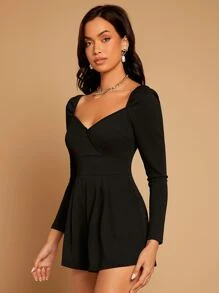 SHEIN BAE Áo liền quần nữ Dây kéo màu trơn Thanh lịch - màu đen - Xem 5