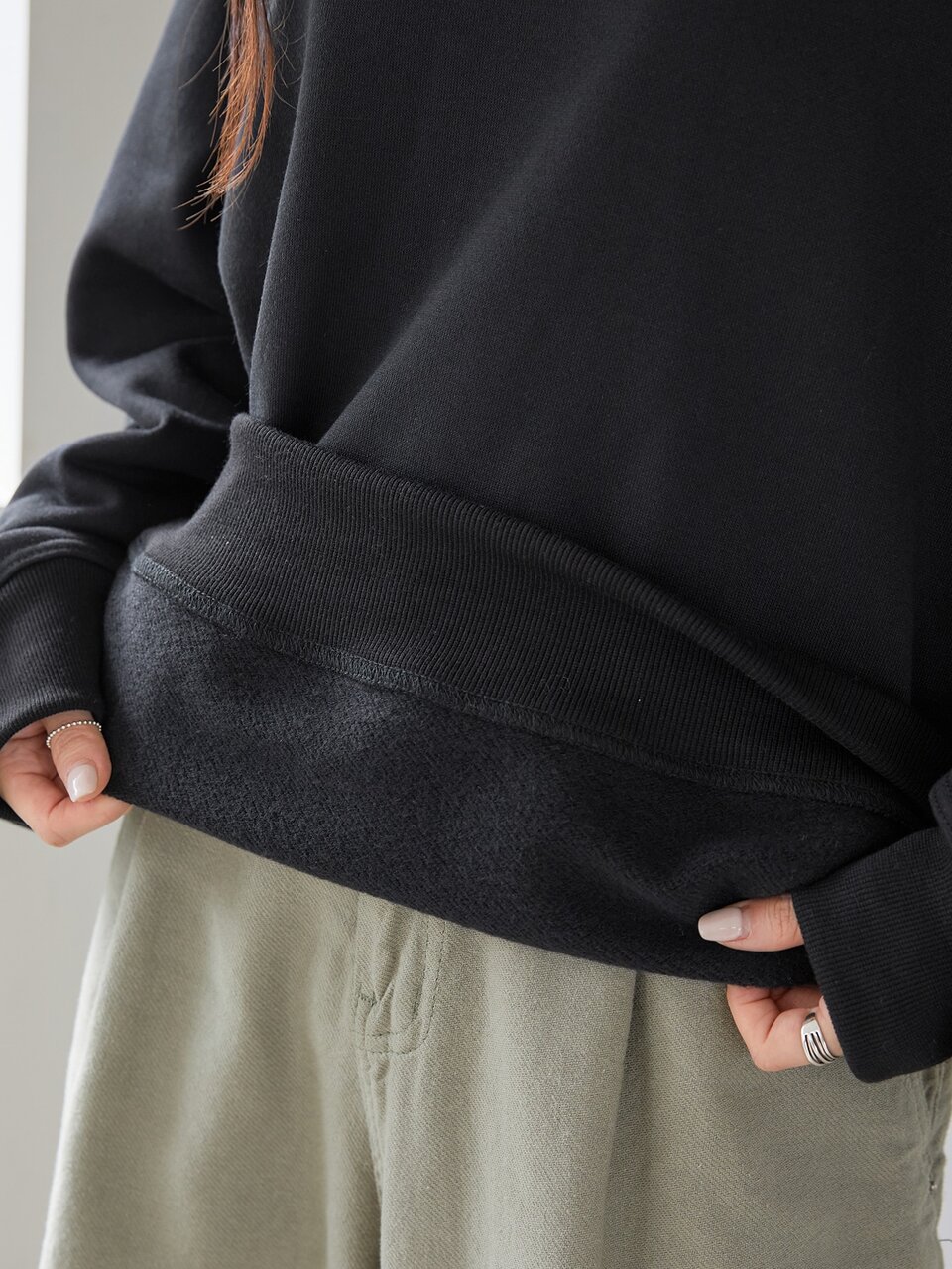 Drop Shoulder Thermal Lined Sweatshirt,Long Sleeve Tops Old Money Style,Fall Clothes