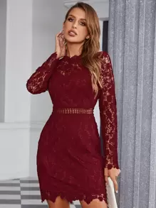 Eilly Bazar Đầm cắt Dây kéo màu trơn Thanh lịch - Màu Đỏ Sâu - Xem 1