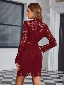 Eilly Bazar Đầm cắt Dây kéo màu trơn Thanh lịch - Màu Đỏ Sâu - Xem 2