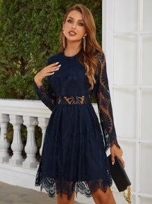 Eilly Bazar Vestido transparente ribete en abanico con encaje