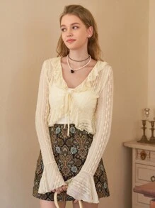 SHEIN MOD Áo nữ Xù Thắt nơ trước màu trơn Thanh lịch - Màu be - Xem 2