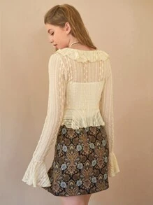 SHEIN MOD Áo nữ Xù Thắt nơ trước màu trơn Thanh lịch - Màu be - Xem 8