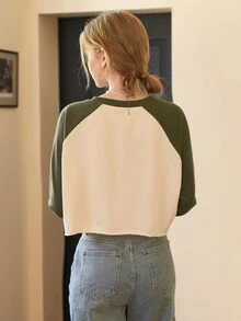 SHEIN MOD Letter Graphic Raglan Sleeve Crop Sweatshirt - Multicolor - View 7