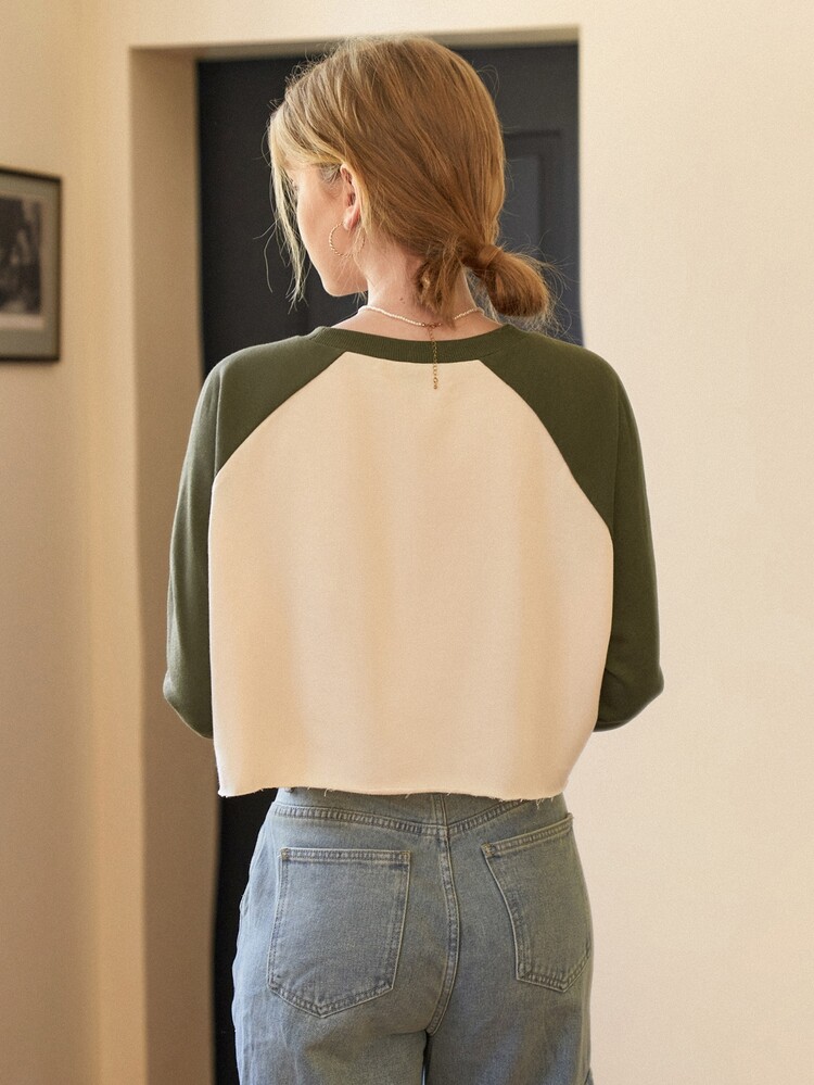SHEIN MOD Letter Graphic Raglan Sleeve Crop Sweatshirt - Multicolor - View 7