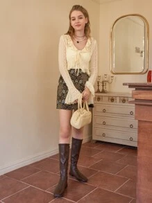 SHEIN MOD Áo nữ Xù Thắt nơ trước màu trơn Thanh lịch - Màu be - Xem 5