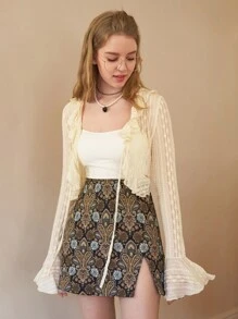 SHEIN MOD Áo nữ Xù Thắt nơ trước màu trơn Thanh lịch - Màu be - Xem 6