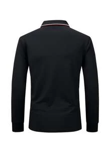 男士條紋飾邊POLO衫 - 黑色 - 查看 2