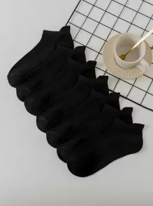 7pairs Men Solid Ankle Socks - Black - View 1