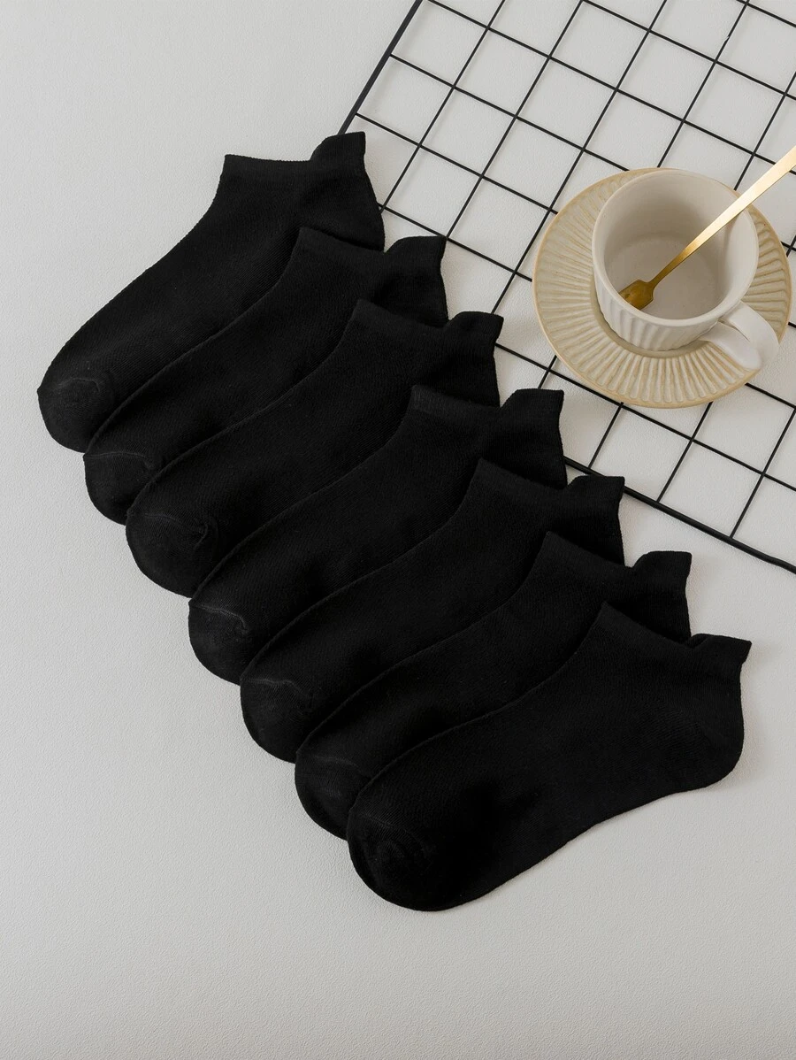 7pairs Men Solid Ankle Socks - Black - View 1