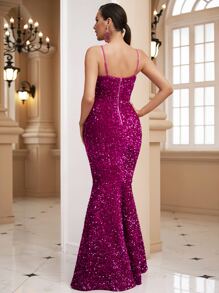 LOVE&LEMONADE 亮片吊帶正式連衣裙 - 玫紅色 - 查看 2