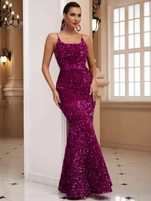 LOVE&LEMONADE 亮片吊帶正式連衣裙 - 玫紅色 - 查看 6