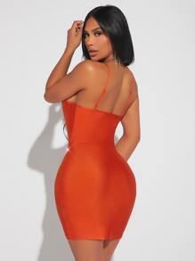 SHEIN SXY Rhinestone Detail Cami Bodycon Dress - Orange - View 2
