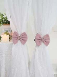 1pc Rhinestone & Bow Decor Curtain Holdback, Modern Bow Design Polyester Curtain Buckle For Household - Pink - View 8