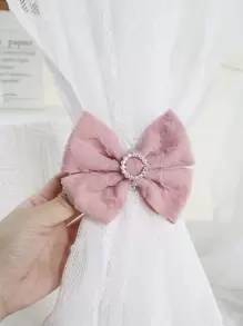 1pc Rhinestone & Bow Decor Curtain Holdback, Modern Bow Design Polyester Curtain Buckle For Household - Pink - View 3