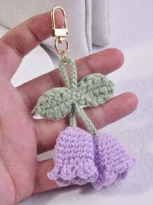 1入組彩色編織花形鈴鐺包掛飾，車載配件女性鑰匙鏈吊飾可愛手工編織 - 彩色 - 查看 3