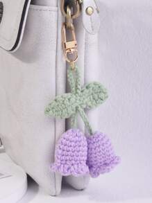 1入組彩色編織花形鈴鐺包掛飾，車載配件女性鑰匙鏈吊飾可愛手工編織 - 彩色 - 查看 5