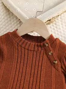 Toddler Girls Peplum Ribbed Knit Tee & Trousers - Rust Brown - View 3