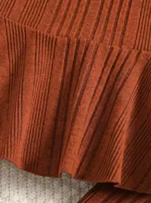 Toddler Girls Peplum Ribbed Knit Tee & Trousers - Rust Brown - View 5