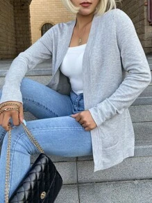 AAmilife 纯色休闲设计开衫 - 淺灰色 - 查看 4