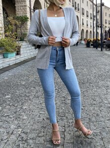 AAmilife 纯色休闲设计开衫 - 淺灰色 - 查看 6