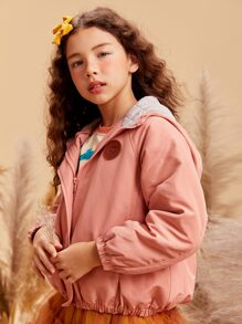 Niñas Cazadora con cremallera de manga raglán con capucha - Rosa coral - Ver 1