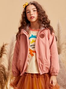 Niñas Cazadora con cremallera de manga raglán con capucha - Rosa coral - Ver 4