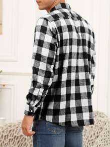 Áo sơ mi Nam Túi Nút phía trước Kẻ sọc Sẵn sàng - Đen và trắng - Xem 2