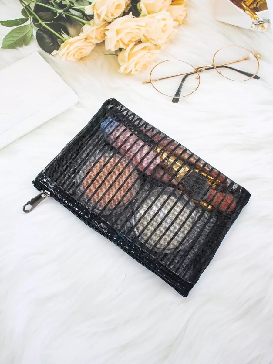 Túi đựng đồ trang điểm sọc tối giản Hộp đựng đồ trang điểm Hộp đựng đồ trang điểm - màu đen - Xem 1