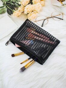 Túi đựng đồ trang điểm sọc tối giản Hộp đựng đồ trang điểm Hộp đựng đồ trang điểm - màu đen - Xem 2