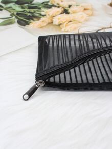 Túi đựng đồ trang điểm sọc tối giản Hộp đựng đồ trang điểm Hộp đựng đồ trang điểm - màu đen - Xem 3