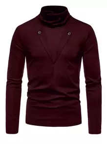 男士时尚立领二合一长袖 T 恤 - 紫紅色 - 查看 1