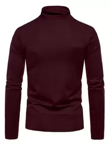 男士时尚立领二合一长袖 T 恤 - 紫紅色 - 查看 2